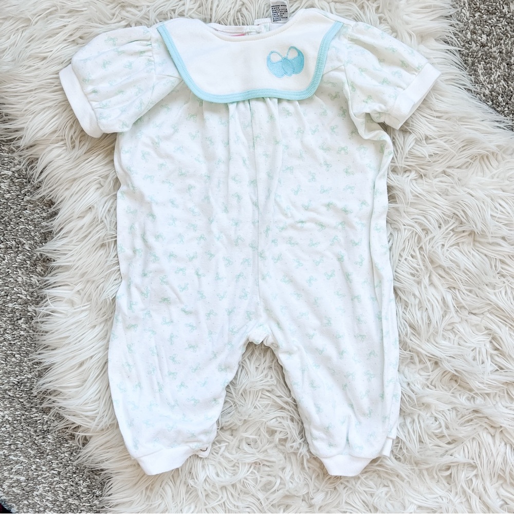 Honors Baby | Vintage 80s White & Blue Bow Romper